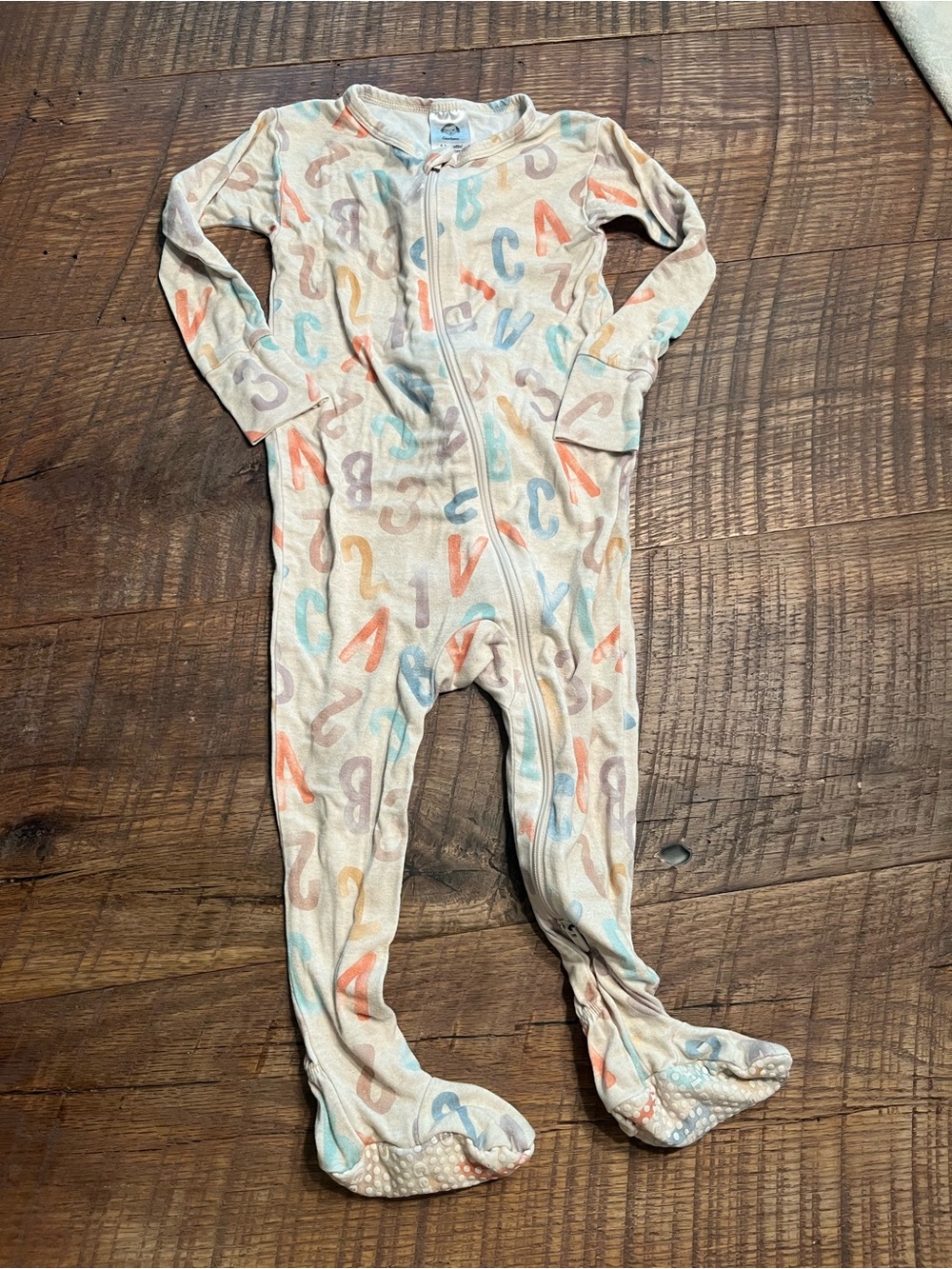 Bamboo Footed One-Piece Pajamas in Neutral Alphabet Print